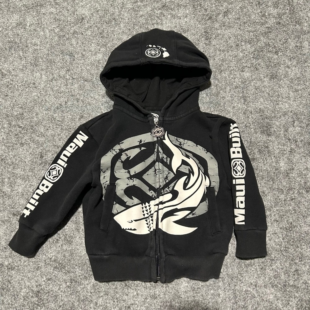 Maui Built Kids Shark Graphic Full Zip Hoodie Black White Size‎ Small
